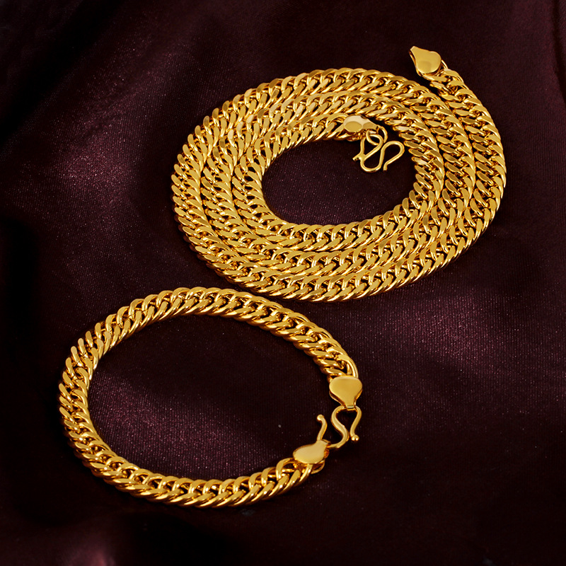 Gold Double Buckle Flat Chain Solid Necklace For Men