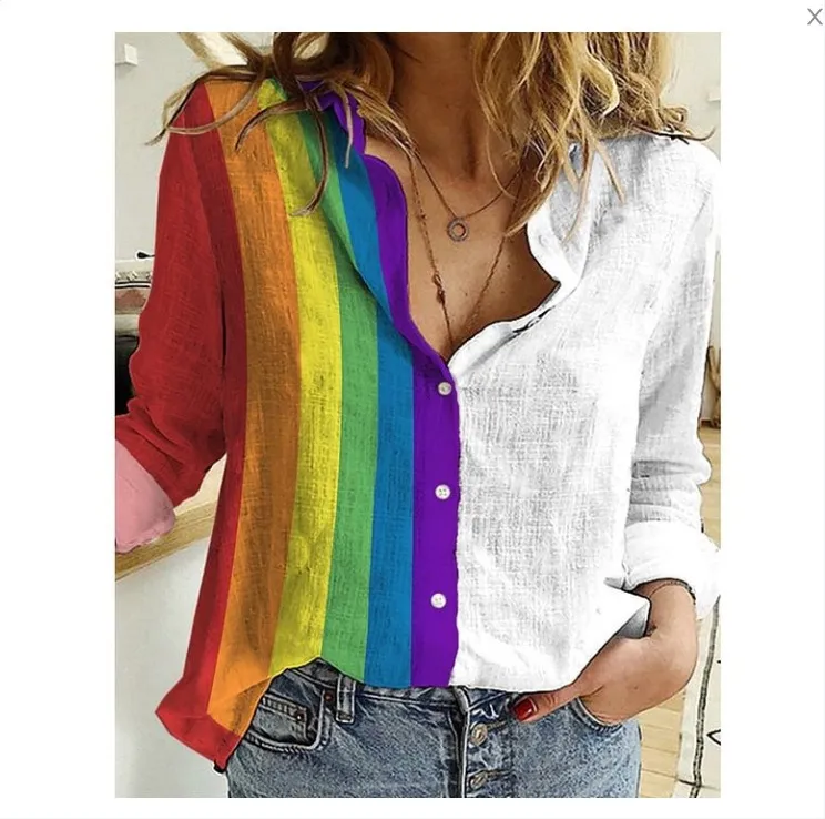 Women's 3D Digital Printing Fashion European And American Style Lapel Long Sleeve Shirt - Nccs01Sx1132