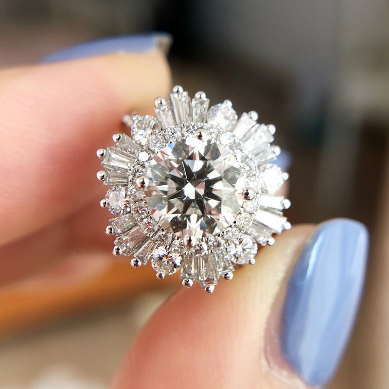 High-End Luxury Full-Crystal Zircon Snowflake Ring