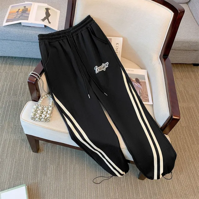 Plus Size Women's Ankle tied Straight Trousers Black - Shop at LoveMi