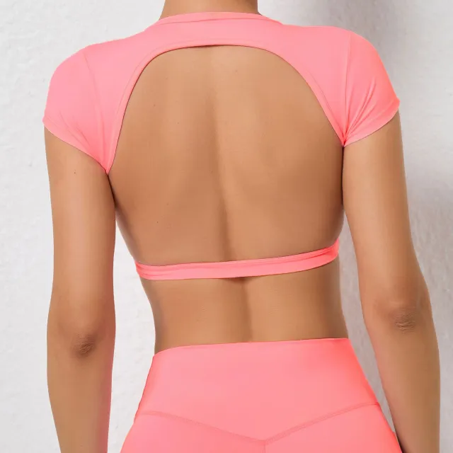 Quick drying Sports Yoga Jacket Outdoor Running Beauty Back Fitness T shirt Wild Peach M - Shop at LoveMi