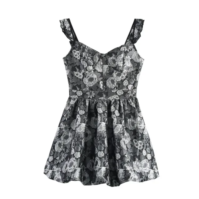 European And American Style Elegant Jacquard Waist Trimming Short Sling Dress Black - Shop at LoveMi