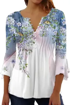 Women's Single-breasted Fashion V-neck Half-sleeve Top - Zxhd391-2Xl - View 1