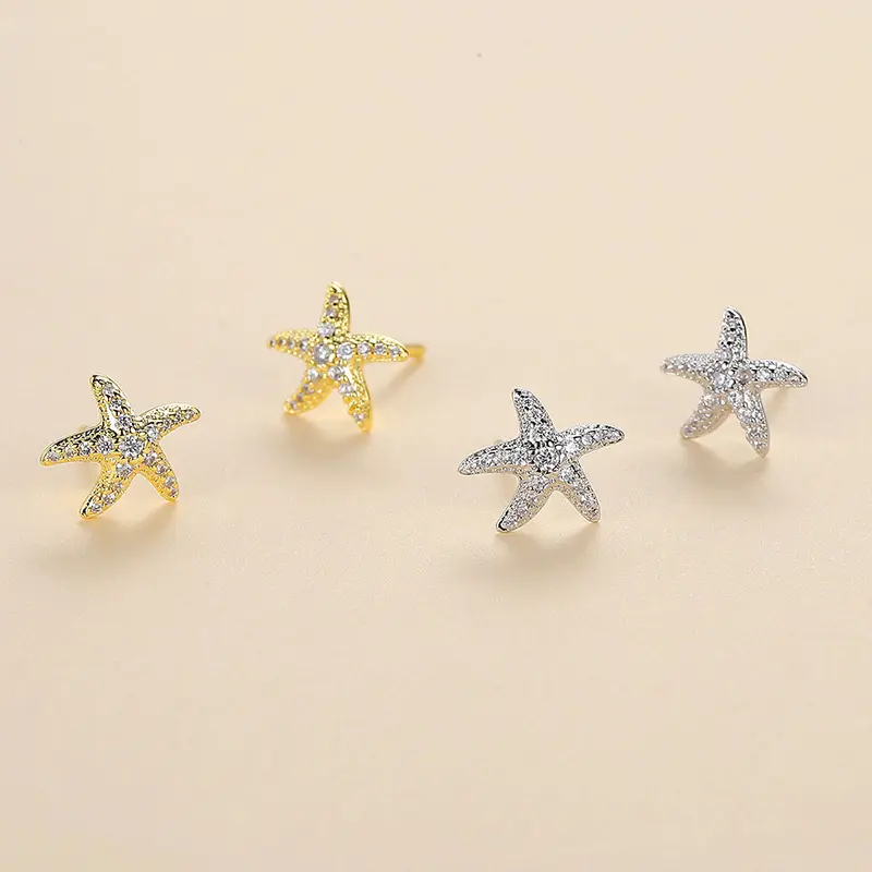 Full Diamond Starfish Stud Earrings Women's Advanced