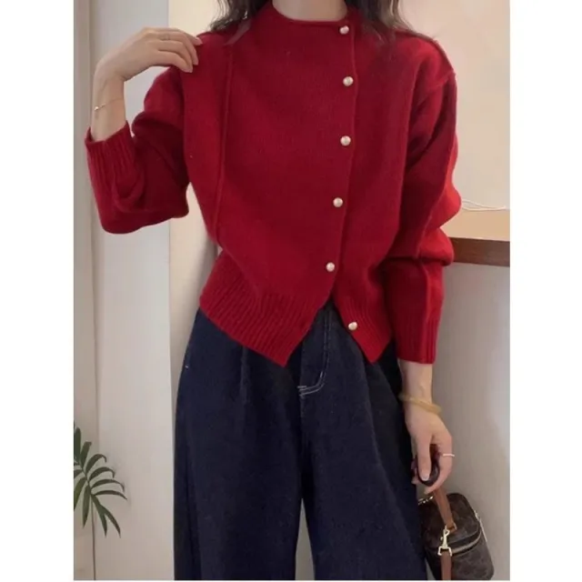 Womens Warm Figure flattering Knitted Base Sweater Red - Shop at LoveMi