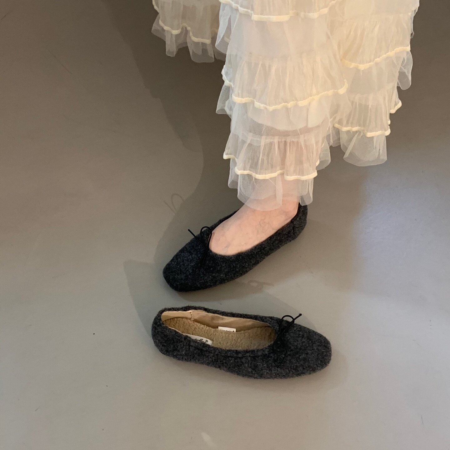 Velvet-Lined Square-Toe Flats