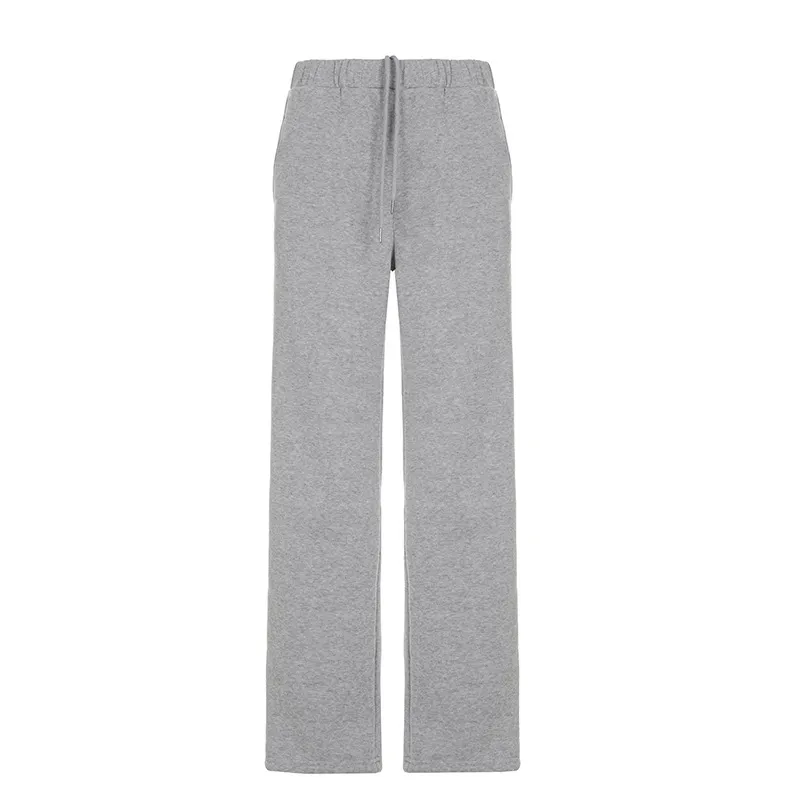 European And American High Sense Solid Color With Fur Sportswear Suit - Gray Trousers