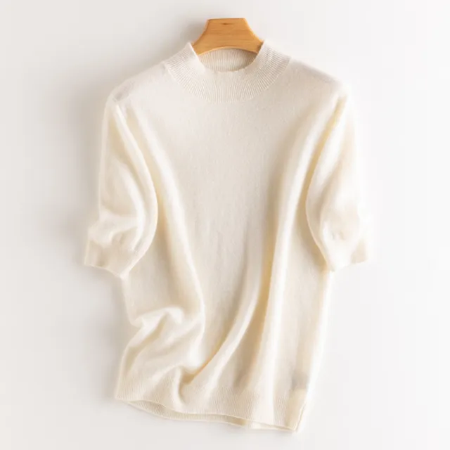 Cashmere Sweater Women's Half Turtleneck Half Sleeve Pure White - Shop at LoveMi