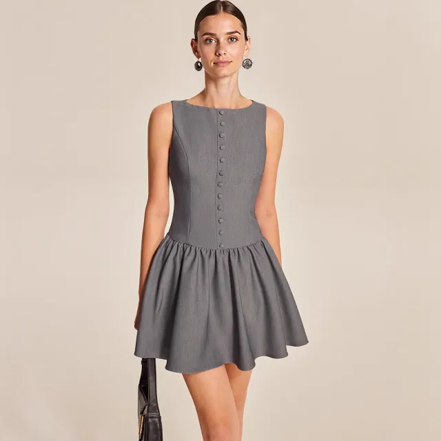 New Summer Womens Sleeveless Casual Button Down Dress Gray - Shop at LoveMi