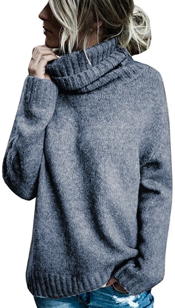 Women's Fashion Core spun Yarn Turtleneck Long sleeved Pullover Knitted Sweater Dark Gray - Shop at LoveMi