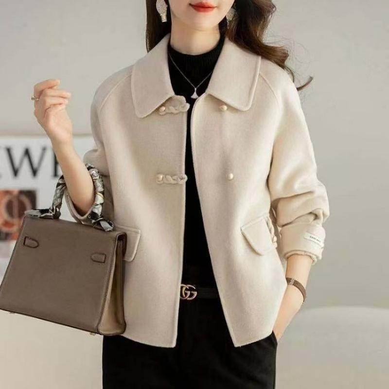 Fashionable Short Dragon-and-phoenix Wool Coat Loose Fit Plus Size