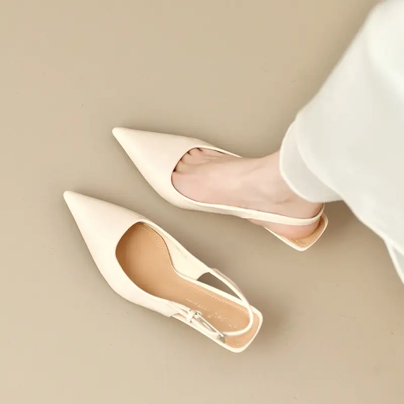 French-style Pointed-toe Kitten-heel Closed-toe Sandals With A Bow Detail