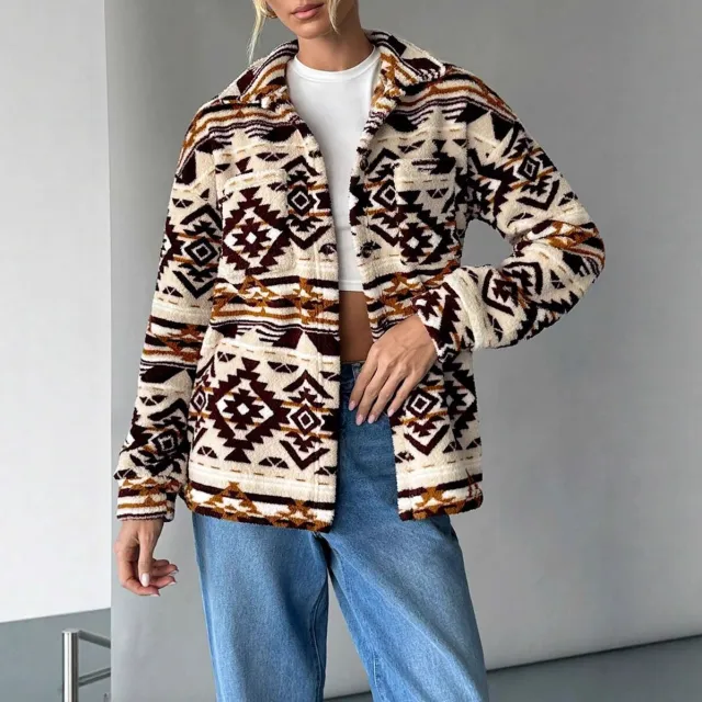 New Women's Plush Printed Jacket Coat Dark Brown - Shop at LoveMi