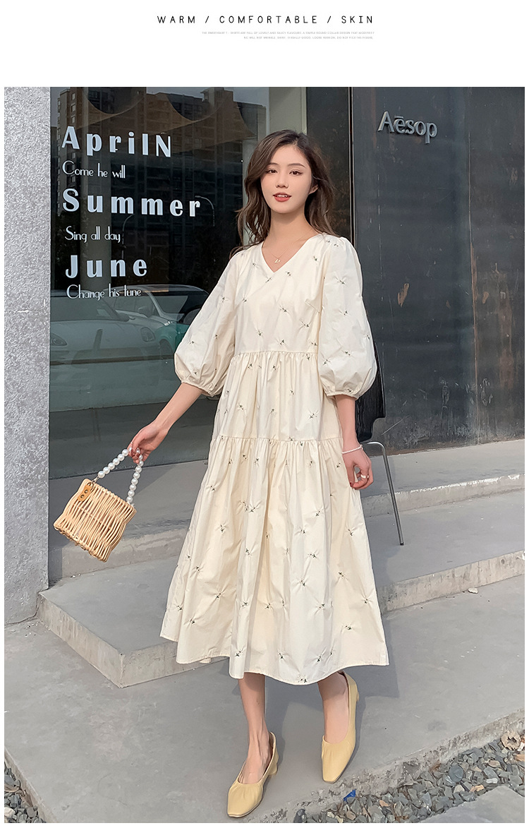 6720f038 54e1 4020 8ee3 1f34a2ab79e3 - Summer New Maternity Dress Embroidered Mid-Length High Waist Maternity Dress