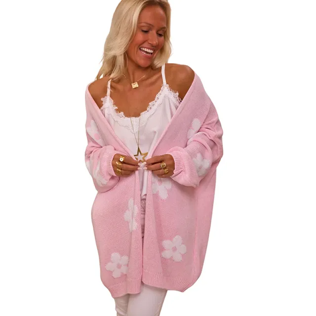Floral Print Thermal Knitting Cardigan For Women Lc2711718P10 - Shop at LoveMi