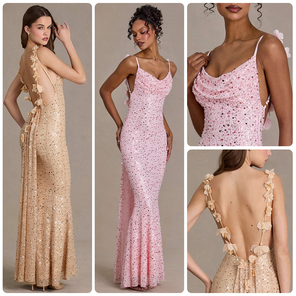 Sequin-beaded Tube Strap Backless Slim-fit Mermaid Maxi Dress 2