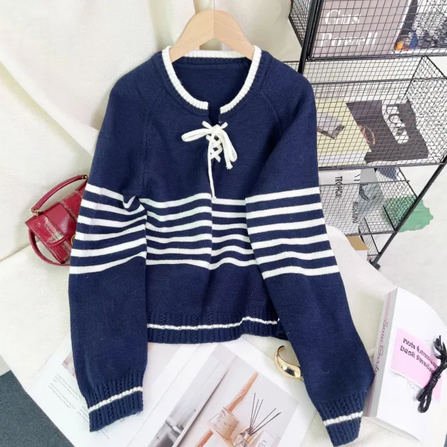 Women's Color block Striped Knit Sweater Blue - Shop at LoveMi