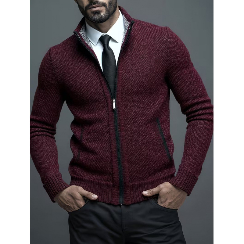 Men's Stand-up Collar Knitted Sweater Coat - Image 5