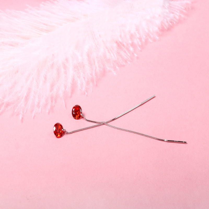 S925 Silver Crystal Zircon Earrings Love Red Diamond