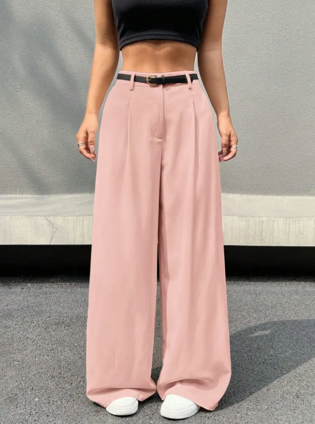Disposable Ice Silk Breathable Casual Solid Color Wide leg Pants Pink - Shop at LoveMi