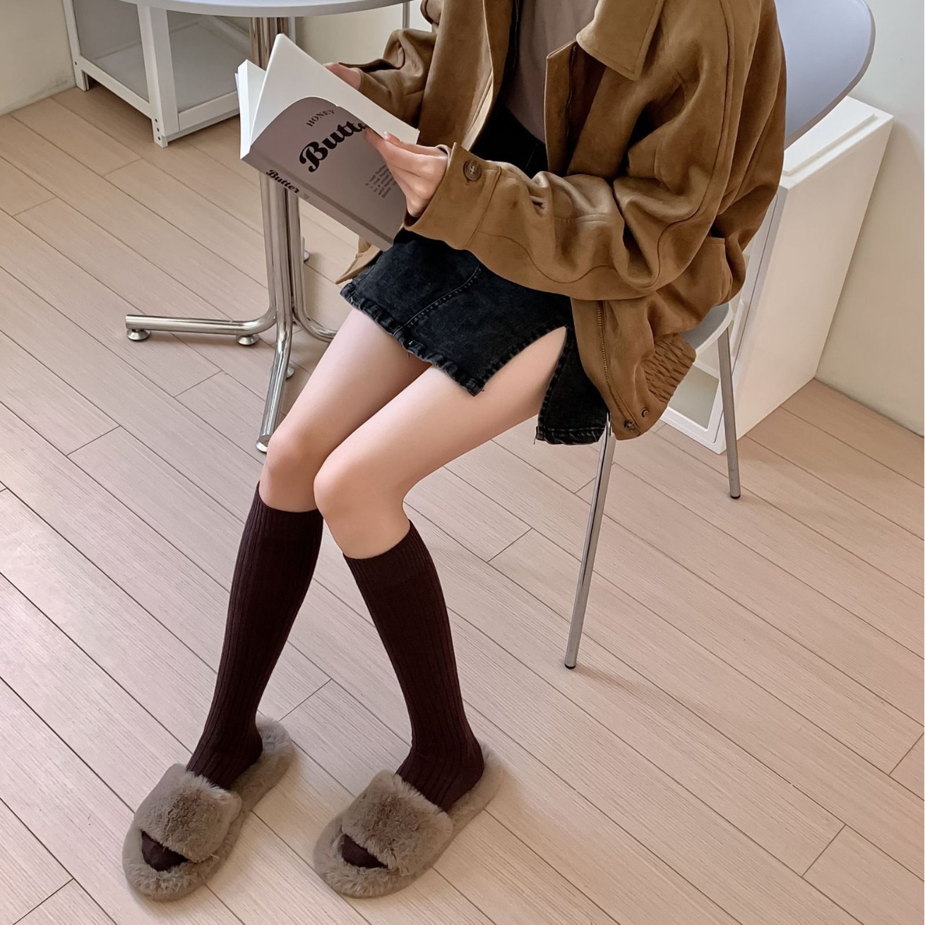 Solid-color Vertical-striped JK-style Long Socks