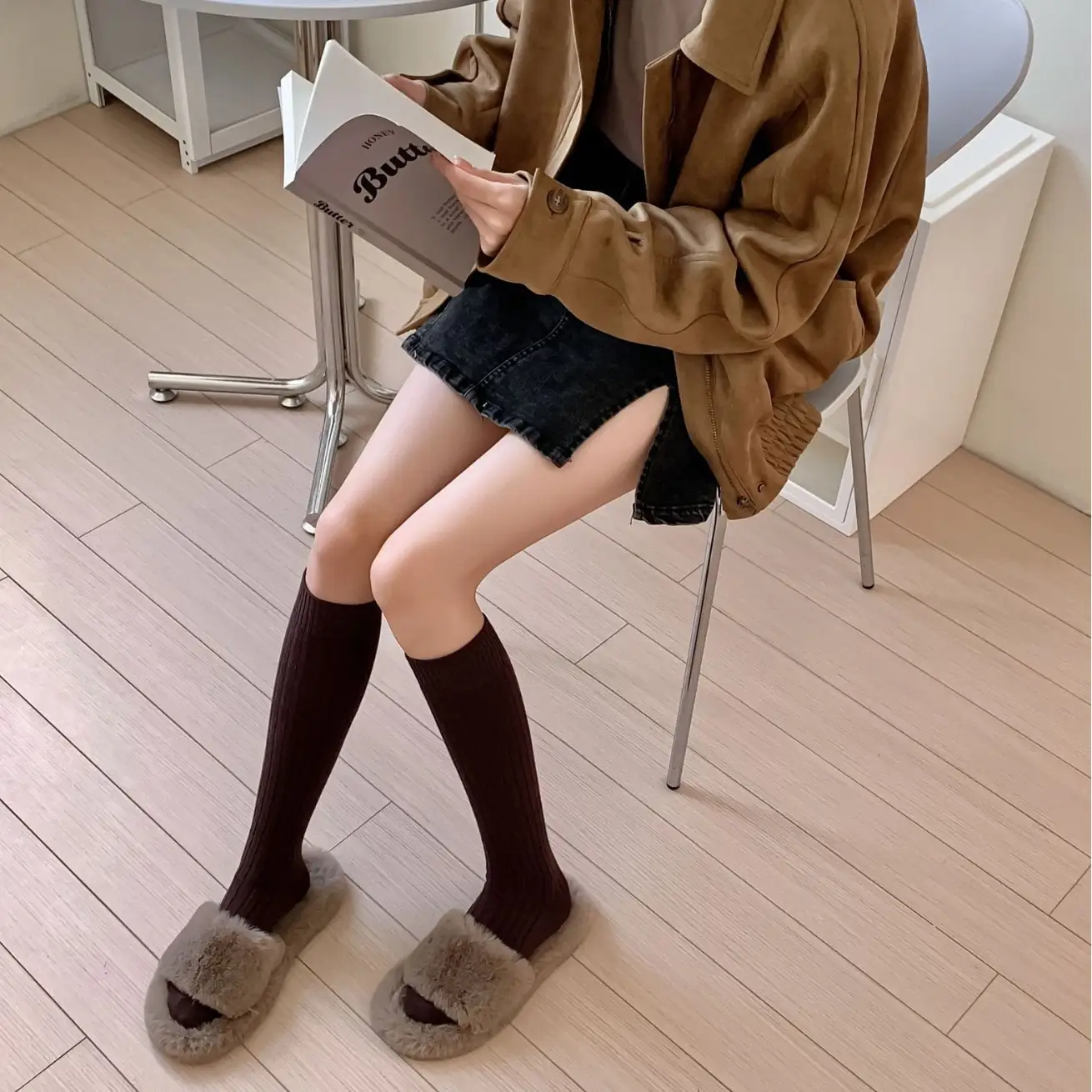Solid-color Vertical-striped JK-style Long Socks