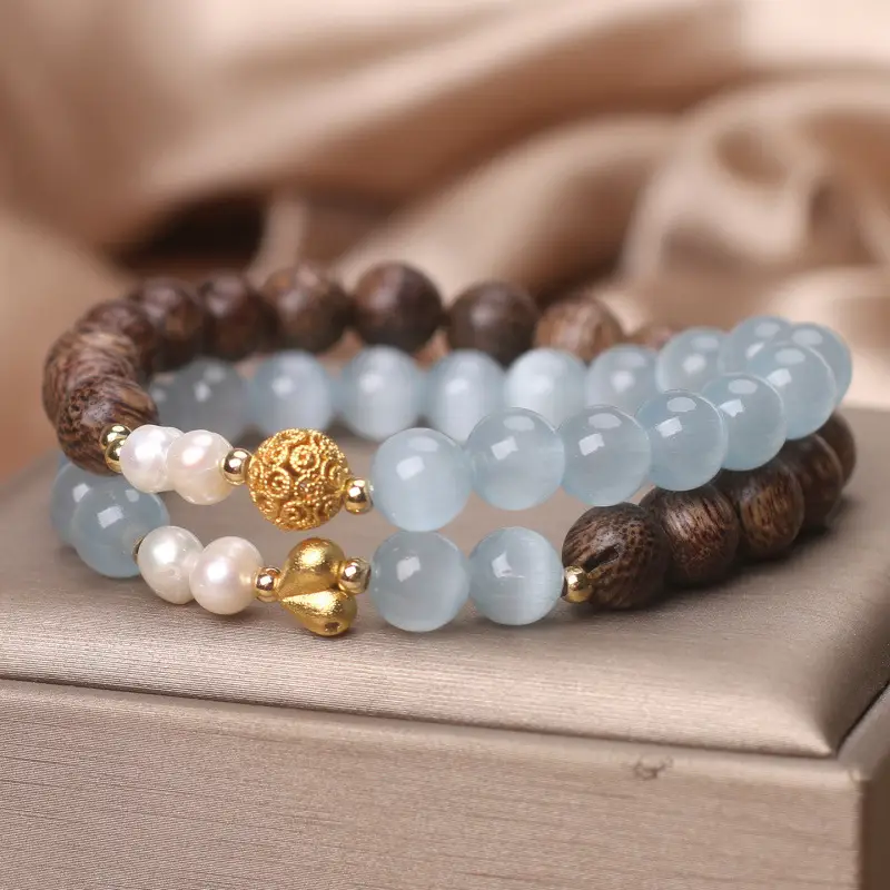 Natural Agarwood Opal Double Ring Bracelet