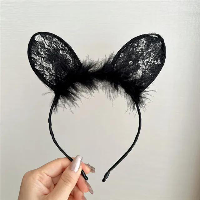 Ladies' Temperament Lace High end Cat Ear Hair Accessory 2 Black Feather Rabbit Ears - Shop at LoveMi