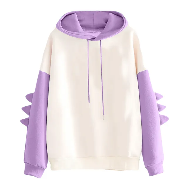 Cartoon Dinosaur Contrast Color University Style Korean Style Sweater Purple - Shop at LoveMi
