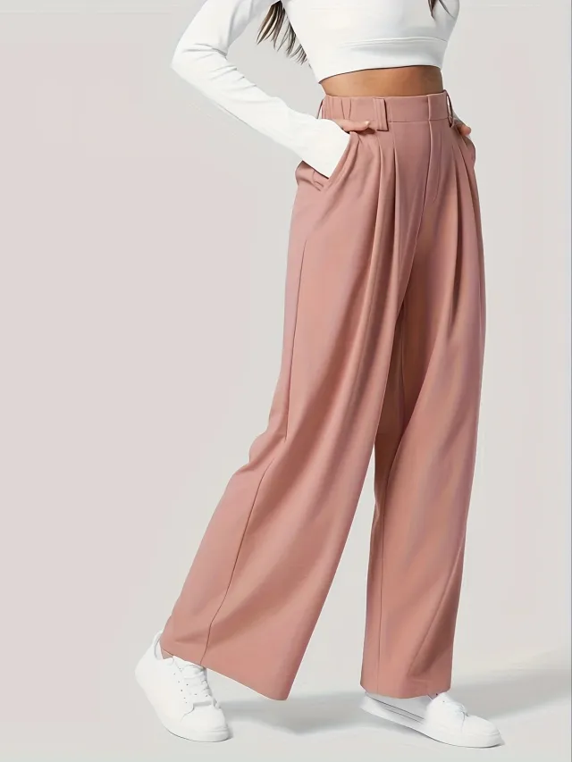 Waffle Side Pocket Casual Trousers Pink - Shop at LoveMi