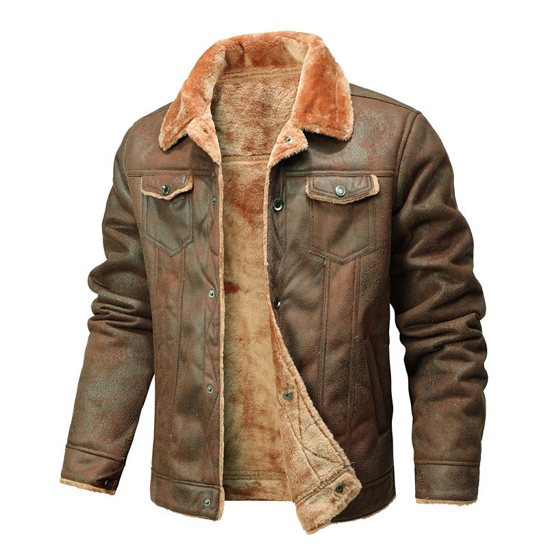 Fur-trimmed Lapel Jacket For Men, Winter Fleece-lined Coat - Image 5