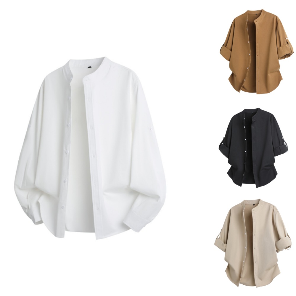 Solid Color Commute Trendy Brand Rolled Sleeves Shirt Coat Men