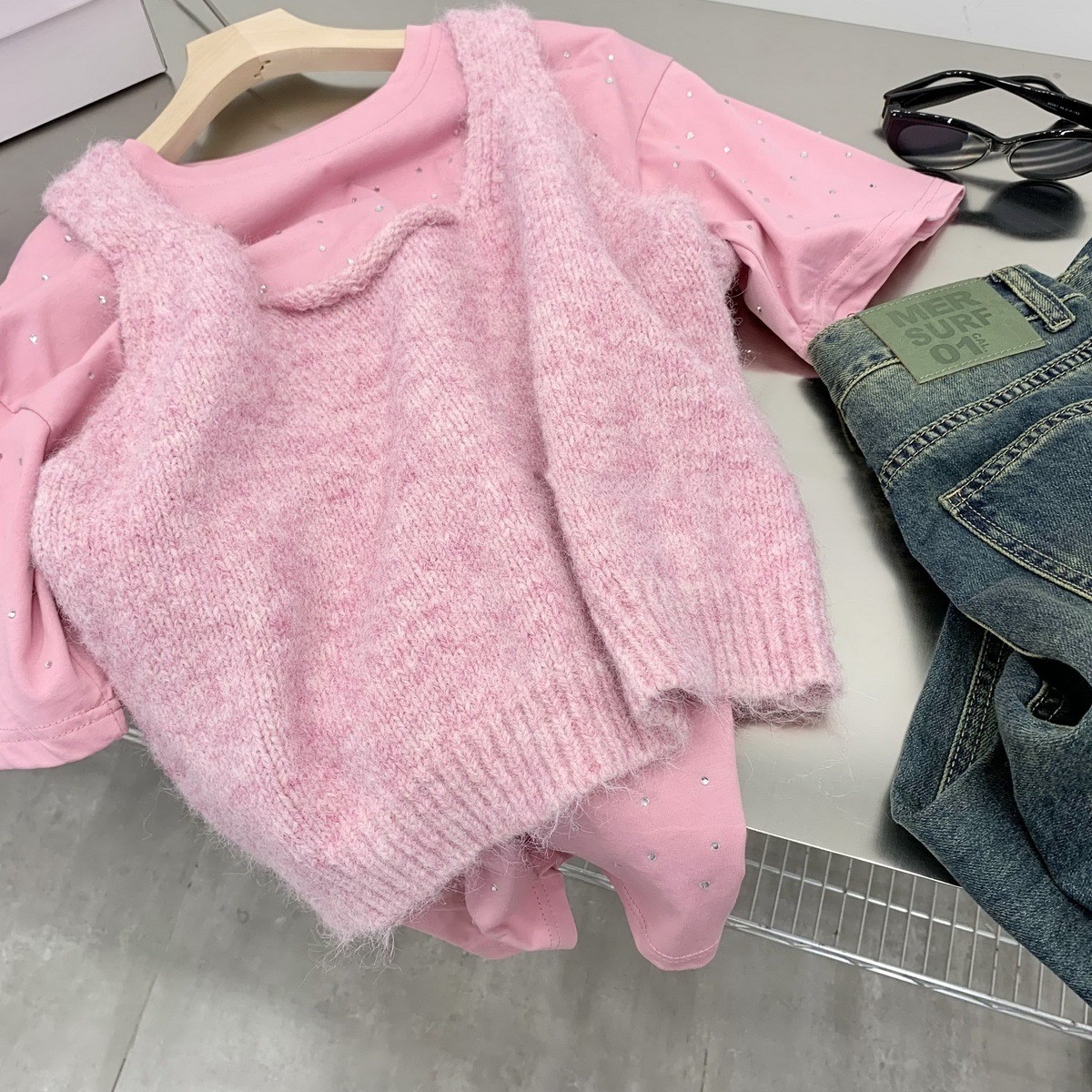 Heavy Industry Rhinestone Hot Fixed Short Sleeve T-shirt