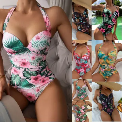 Printed Conservative One-piece Halter One-piece Hard Bag European And American Sexy