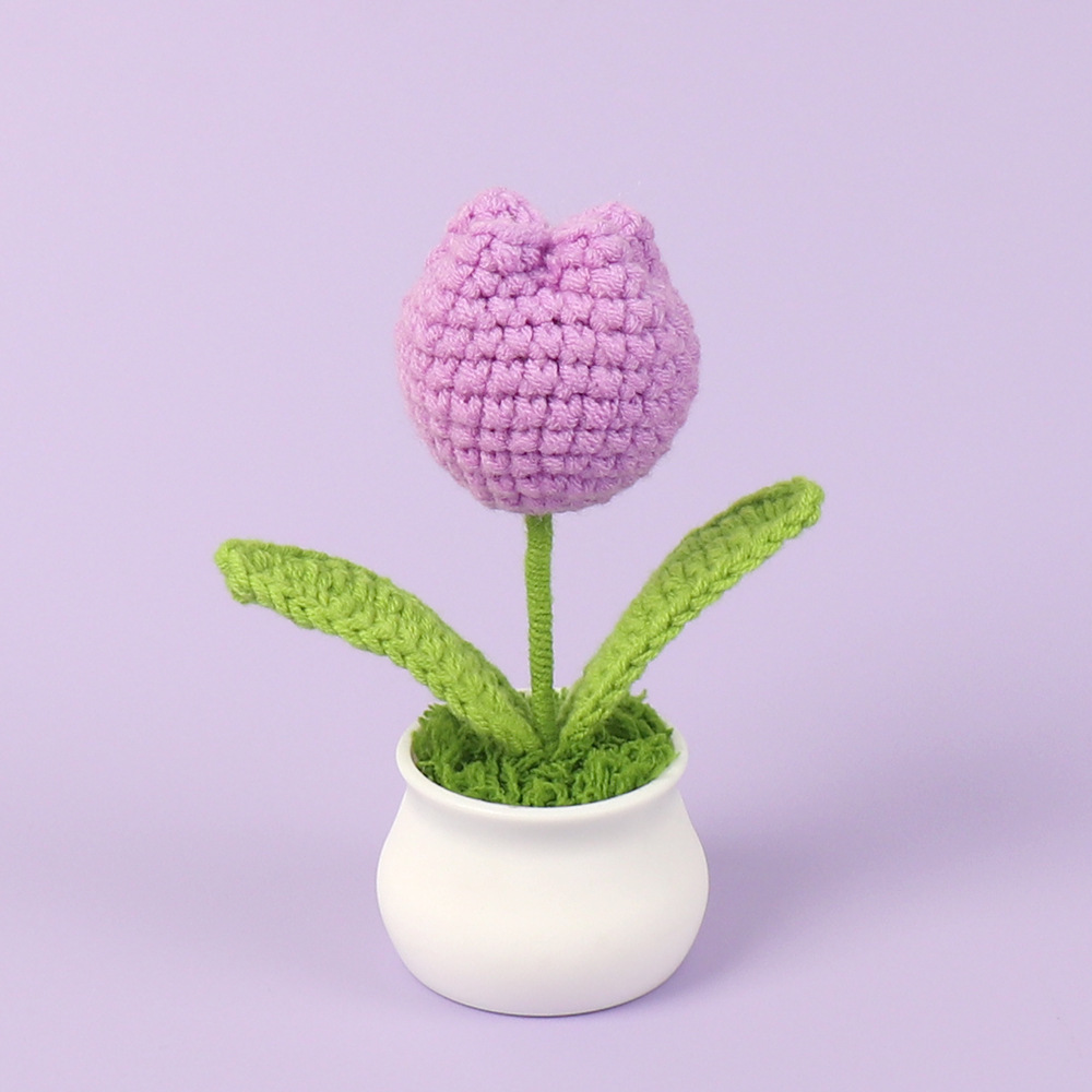 Finished Handmade Crocheted Wool Tulip Small Pot Plant