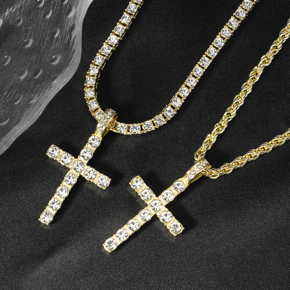Hip-Hop Eco-Friendly Zinc Alloy Rhinestone Cross Pendant