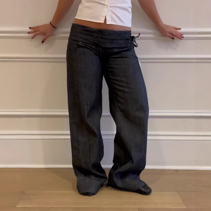 New Solid-color Drawstring Pleated Design Casual Pants