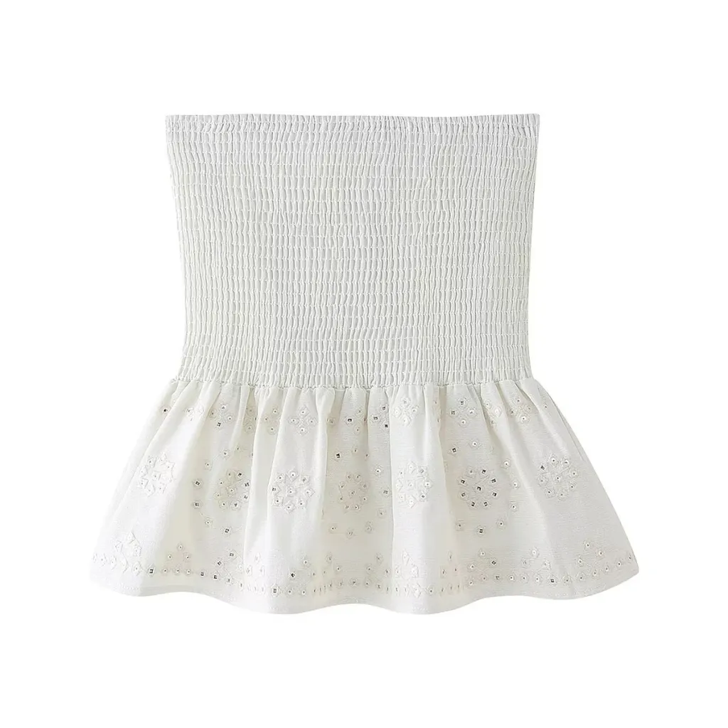 Personalised Fashionable Sequins Embroidered Waistcoat Vest Coat - White Skirt