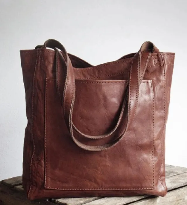 Women's Soft Leather Portable Shoulder With Pocket Vintage Bag Brown - Shop at LoveMi