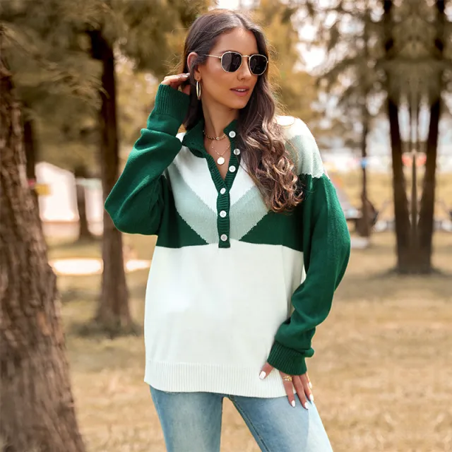 Color Matching Cross border Sweater For Women Green - Shop at LoveMi