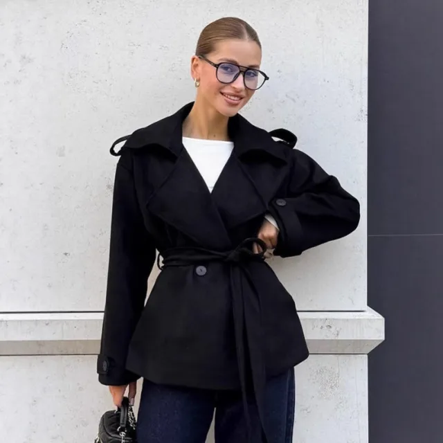 Winter Commuter Thickened Blazer Collar Coat Workwear Women's Dress Black - Shop at LoveMi