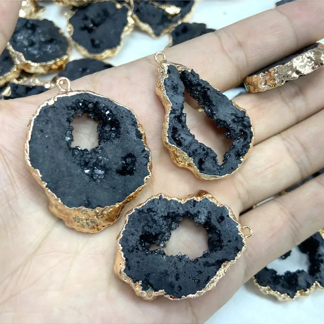 Rough Stone Ornament Irregular Accessories Slice Pendant Single Black - Shop at LoveMi