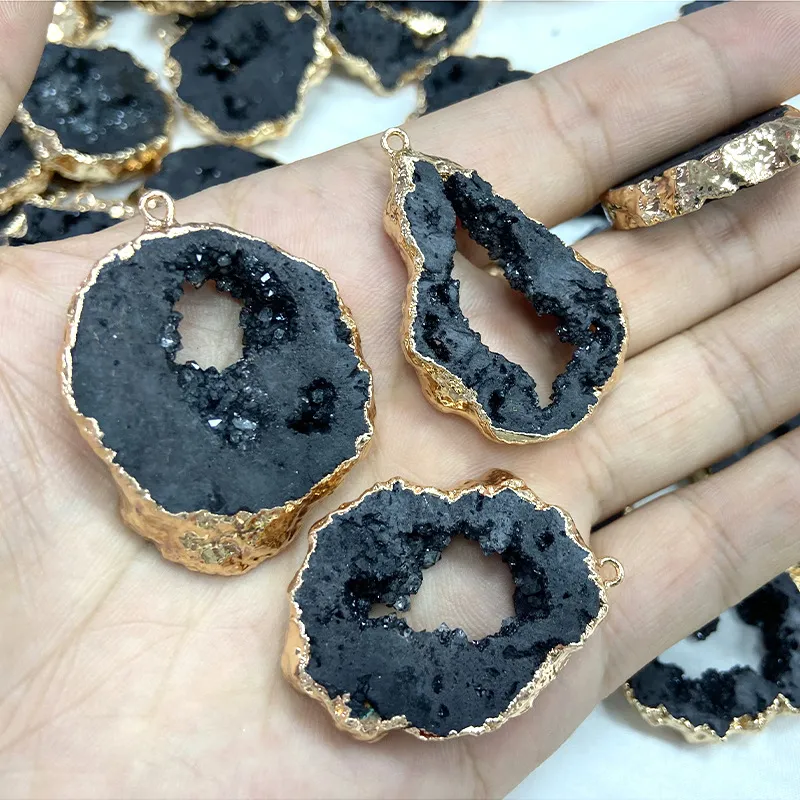 Rough Stone Ornament Irregular Accessories Slice Pendant - Single Black