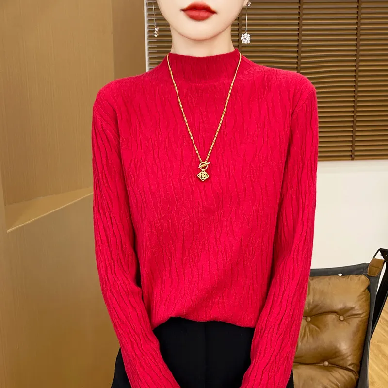Knitted Jacquard Long-sleeved Sweater For Women As Base Layer