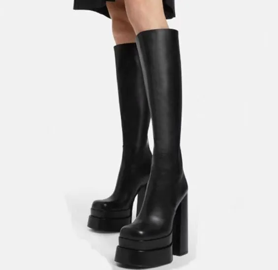 Double Layer Waterproof Thick Soled Over The Knee Riding Boots Black - Shop at LoveMi