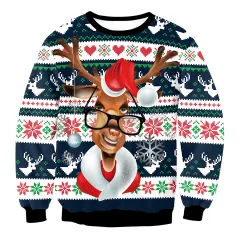Mixed Colour Elk Christmas Digital Printing Sweater Long Sleeve Coat - Swys072-Xl - View 1