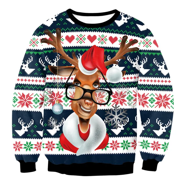 Mixed Color Elk Christmas Digital Printing Sweater Long Sleeve Coat Swys072 Xl - Shop at LoveMi