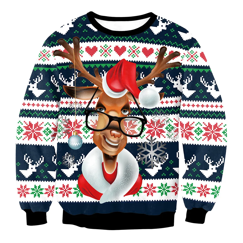 Mixed Color Elk Christmas Digital Printing Sweater Long Sleeve Coat - Swys072-Xl