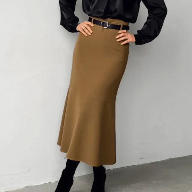 Retro Brown French Fishtail Skirt Autumn And Winter Temperament Drape Brown - Shop at LoveMi