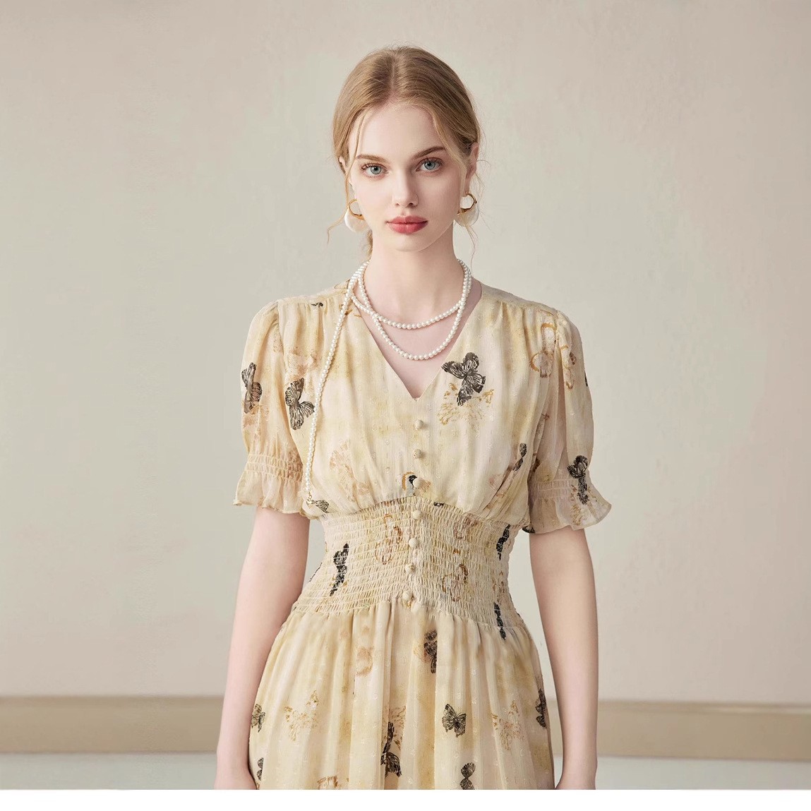 Women's Short sleeve Elegant V neck Midi Dress Yellow - Shop at LoveMi